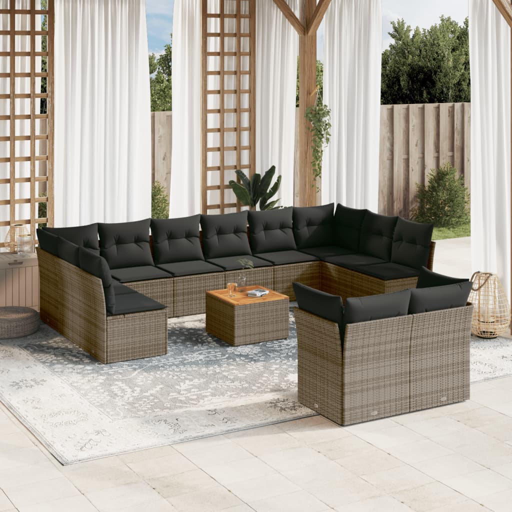 Set Divani da Giardino 13 pz con Cuscini Grigio in Polyrattan 3223918