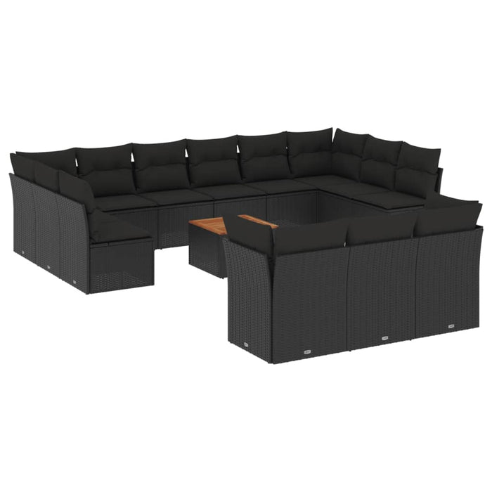 Set Divani da Giardino 14pz con Cuscini in Polyrattan Nero 3223920