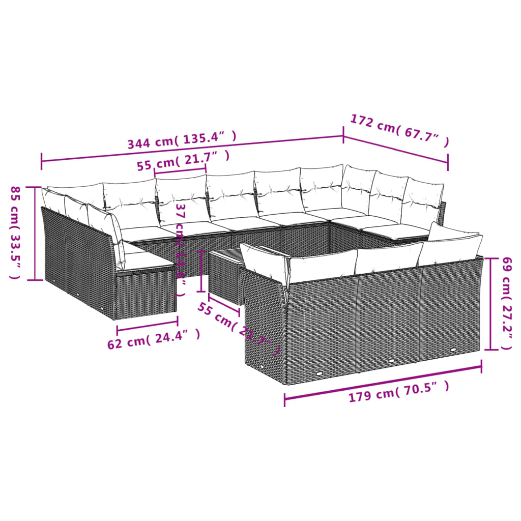 Set Divani da Giardino 14pz con Cuscini in Polyrattan Nerocod mxl 87738