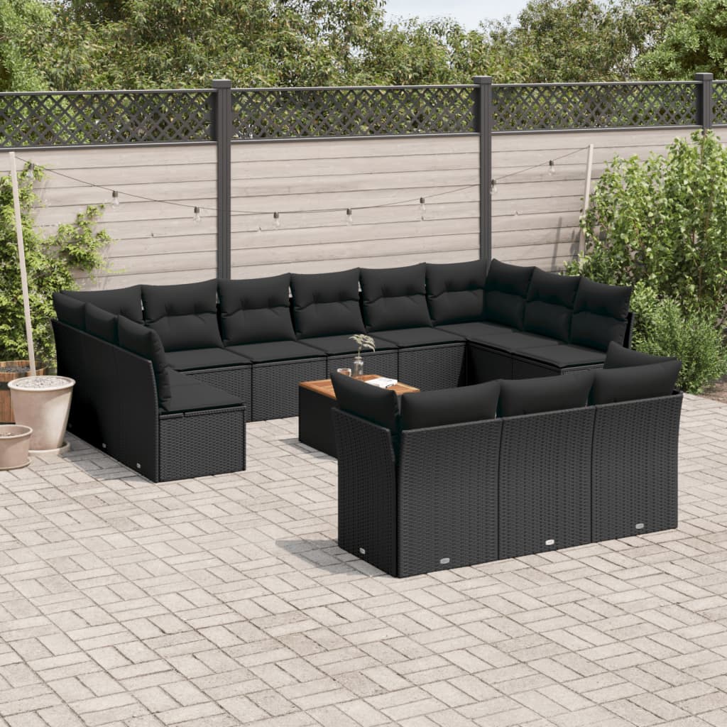 Set Divani da Giardino 14pz con Cuscini in Polyrattan Nero 3223920