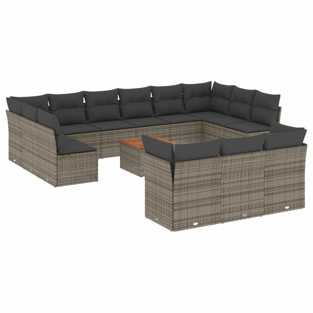 Set Divani da Giardino 14pz con Cuscini in Polyrattan Grigio 3223925