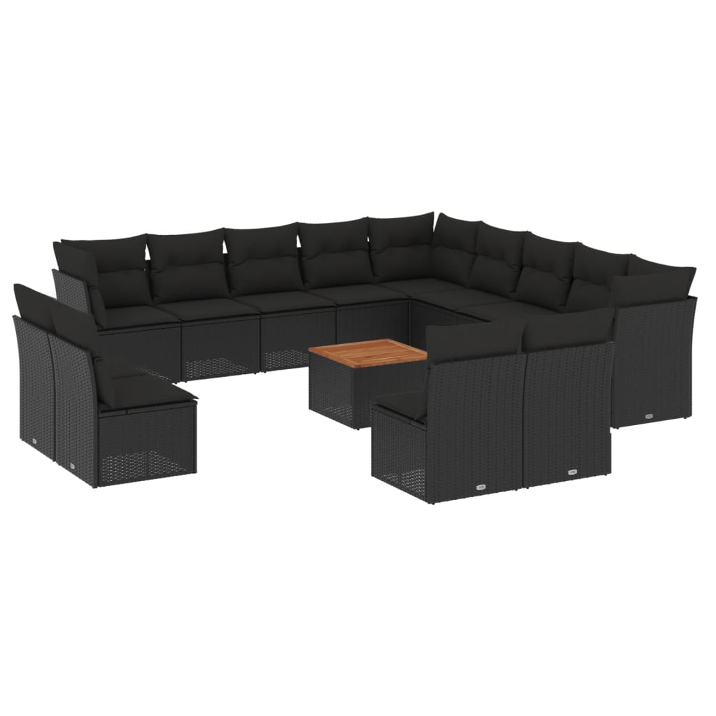 Set Divani da Giardino 14pz con Cuscini in Polyrattan Nero 3223934