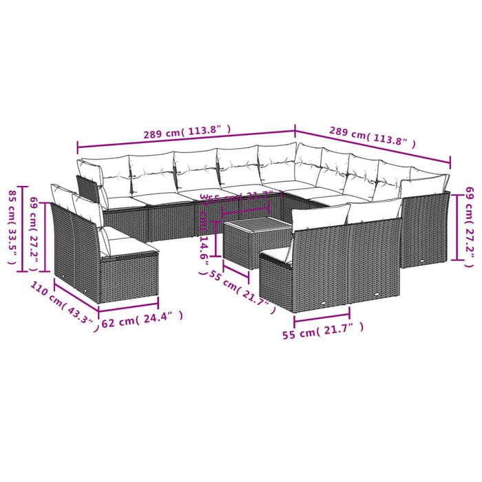 Set Divani da Giardino 14pz con Cuscini in Polyrattan Nero 3223934