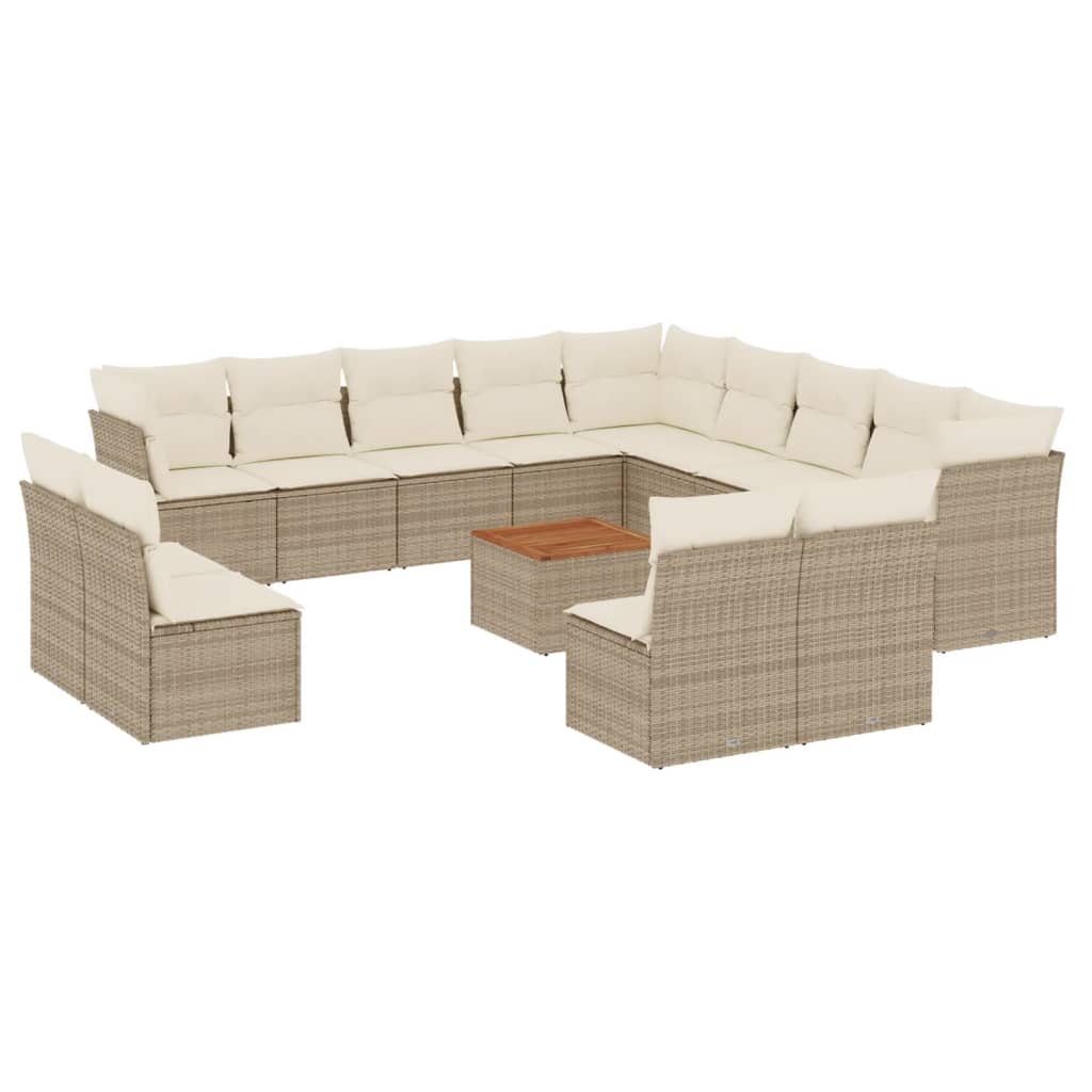 Set Divani da Giardino 14pz con Cuscini in Polyrattan Beige 3223937