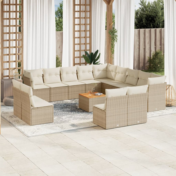 Set Divani da Giardino 14pz con Cuscini in Polyrattan Beige 3223937