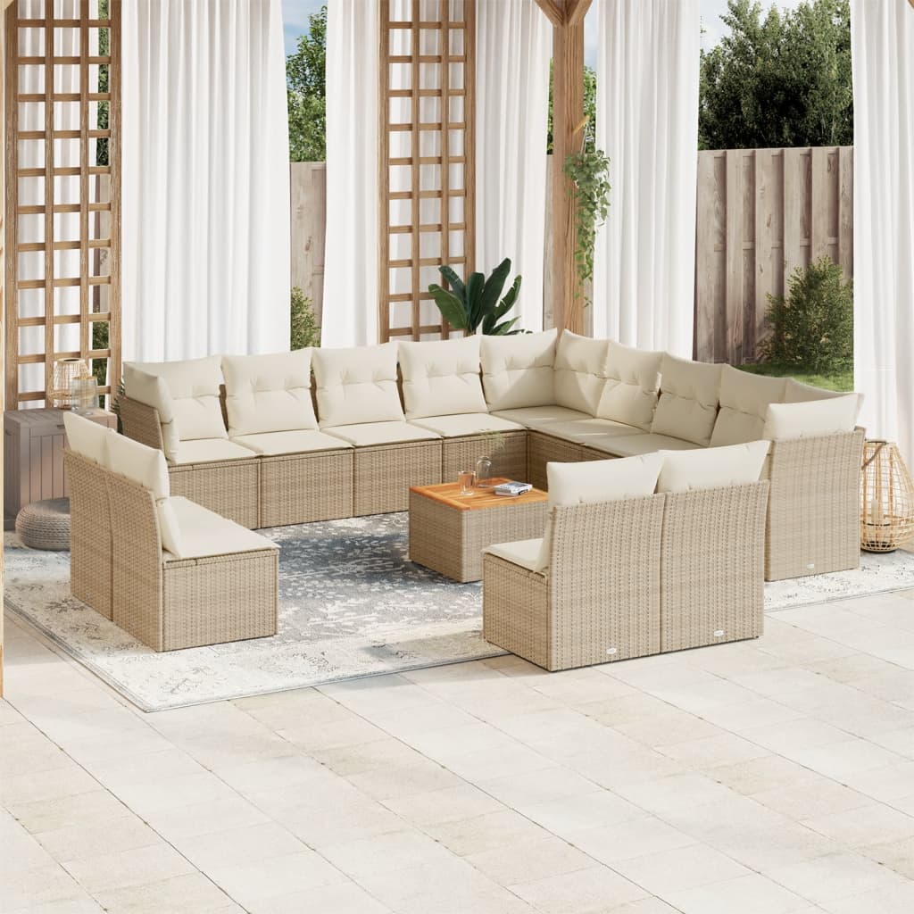 Set Divani da Giardino 14pz con Cuscini in Polyrattan Beigecod mxl 113522