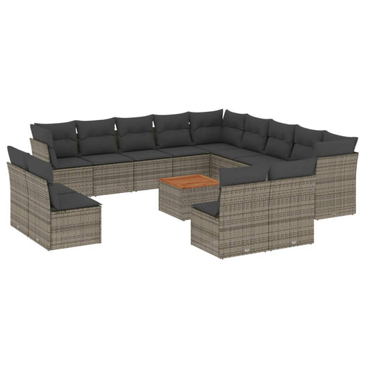 Set Divani da Giardino 14pz con Cuscini in Polyrattan Grigio 3223939