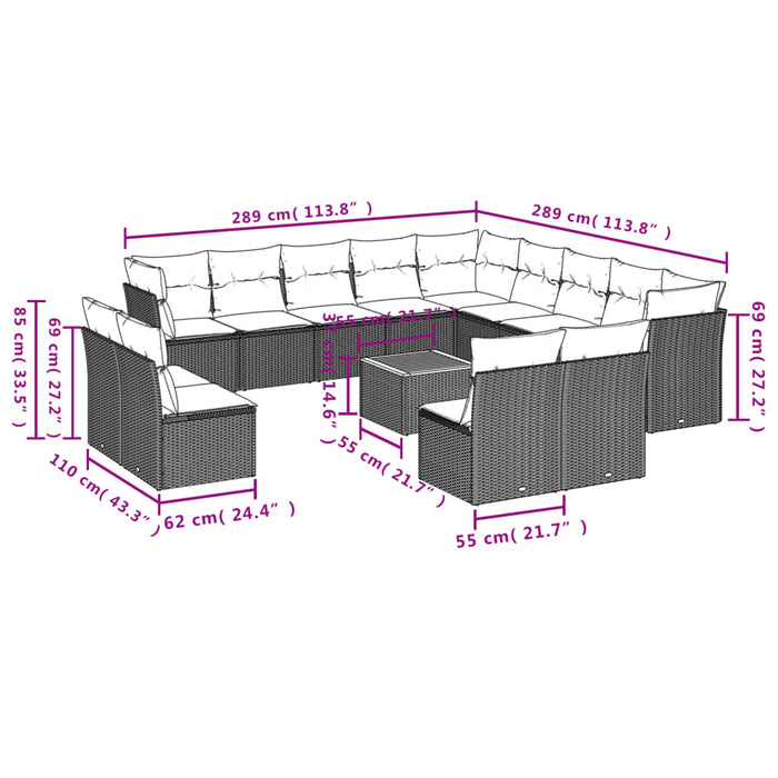 Set Divani da Giardino 14pz con Cuscini in Polyrattan Grigio 3223939