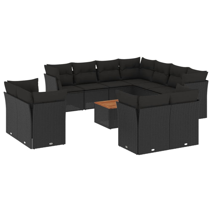 Set Divani da Giardino 12 pz con Cuscini Nero in Polyrattan 3223941