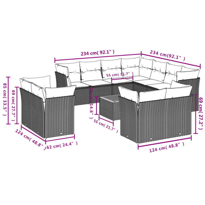 Set Divani da Giardino 12 pz con Cuscini Nero in Polyrattancod mxl 89930