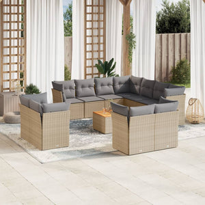 Set Divani da Giardino 12 pz con Cuscini Beige in Polyrattan 3223945