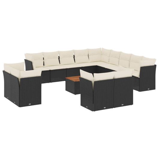 Set Divani da Giardino 14pz con Cuscini in Polyrattan Nero 3223956