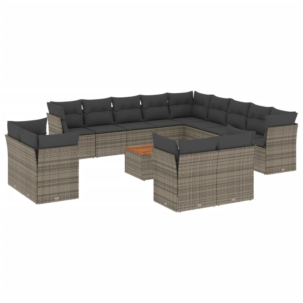 Set Divani da Giardino 14pz con Cuscini in Polyrattan Grigio 3223960