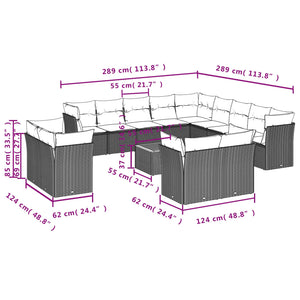 Set Divani da Giardino 14pz con Cuscini in Polyrattan Grigio 3223960