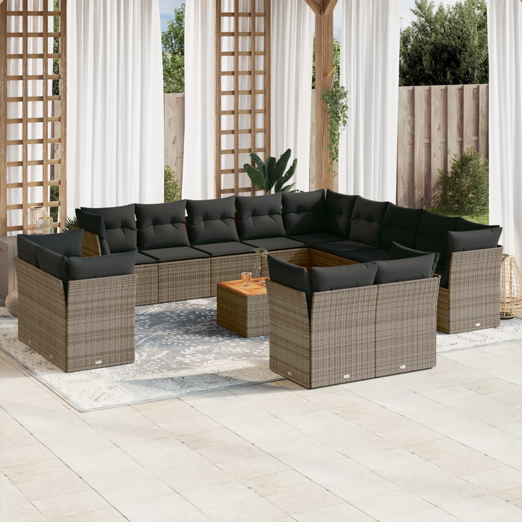 Set Divani da Giardino 14pz con Cuscini in Polyrattan Grigiocod mxl 87645