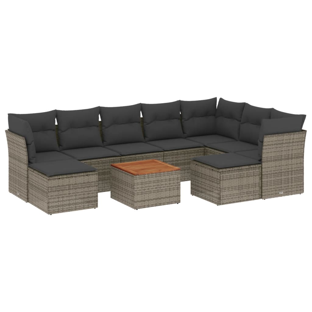 Set Divano da Giardino 10 pz con Cuscini Grigio in Polyrattan 3223967