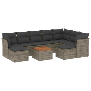 Set Divano da Giardino 10 pz con Cuscini Grigio in Polyrattan 3223967