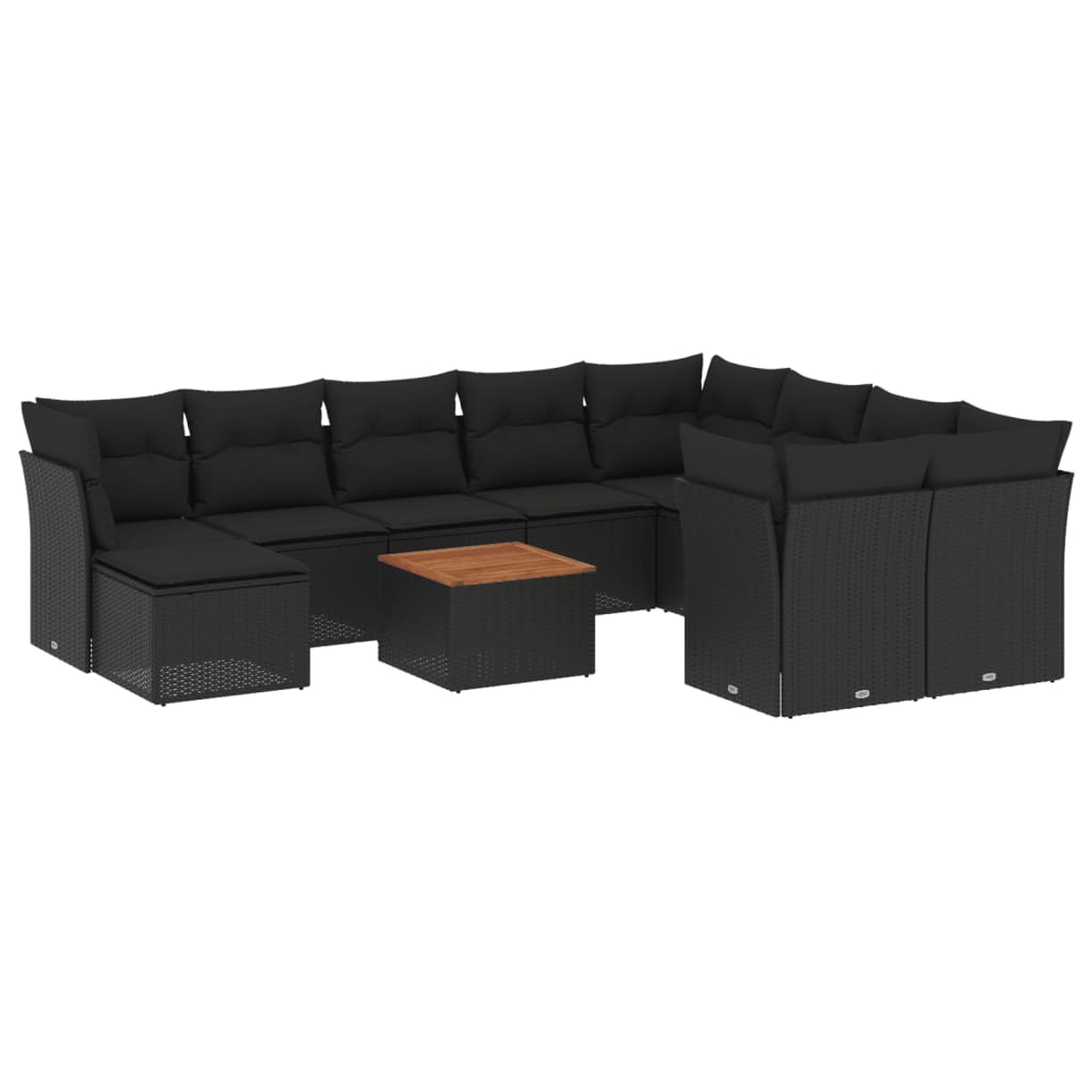 Set Divani da Giardino 11 pz con Cuscini in Polyrattan Nero 3223969