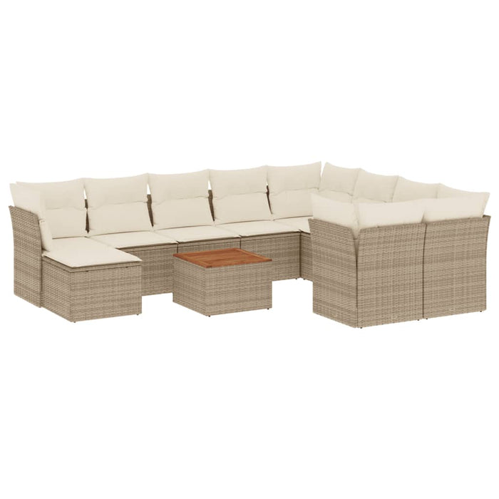 Set Divani da Giardino 11 pz con Cuscini Beige in Polyrattan 3223972