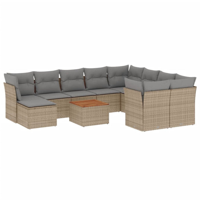 Set Divani da Giardino 11 pz con Cuscini Beige in Polyrattan 3223973