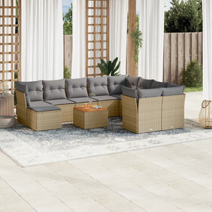 Set Divani da Giardino 11 pz con Cuscini Beige in Polyrattan 3223973