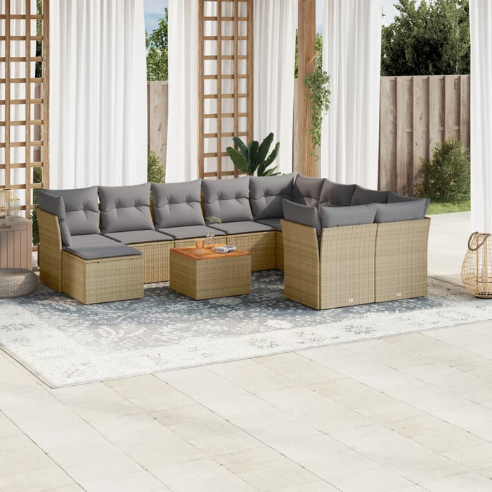 Set Divani da Giardino 11 pz con Cuscini Beige in Polyrattan 3223973