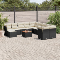 Set Divani da Giardino 12 pz con Cuscini Nero in Polyrattan 3223977