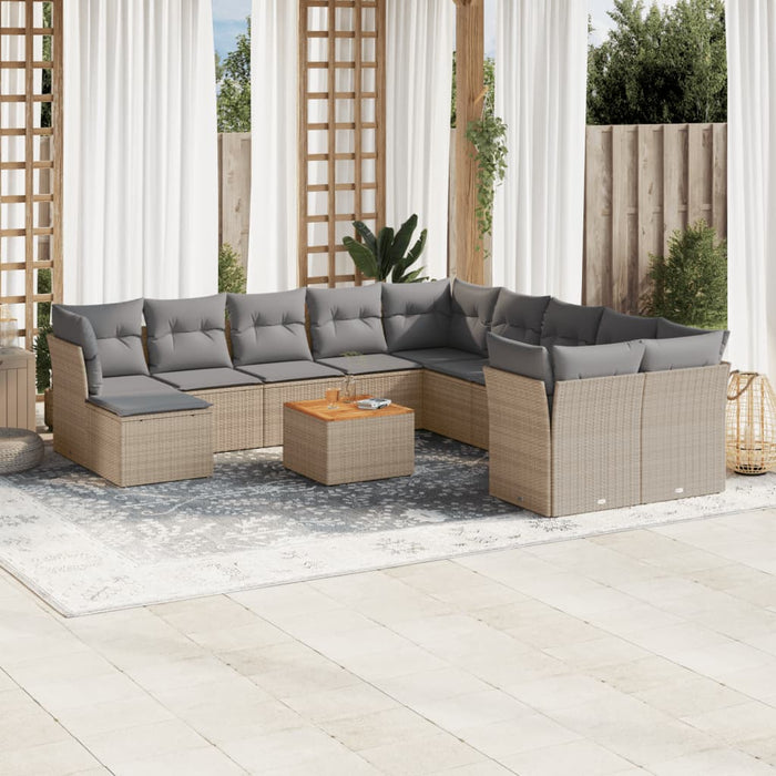 Set Divani da Giardino 12 pz con Cuscini Beige in Polyrattan 3223980