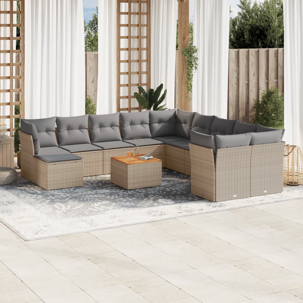 Set Divani da Giardino 12 pz con Cuscini Beige in Polyrattancod mxl 112540