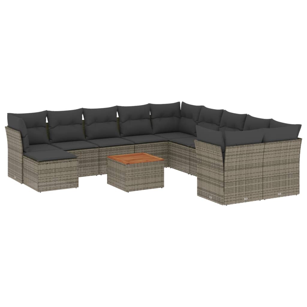 Set Divani da Giardino 12 pz con Cuscini Grigio in Polyrattan 3223981