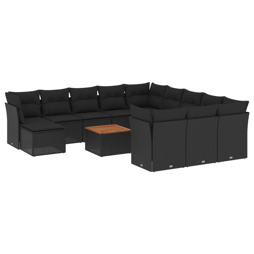 Set Divani da Giardino 13pz con Cuscini Nero in Polyrattan 3223983