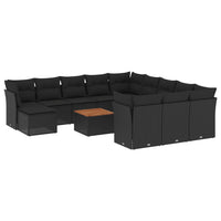 Set Divani da Giardino 13pz con Cuscini Nero in Polyrattan 3223983