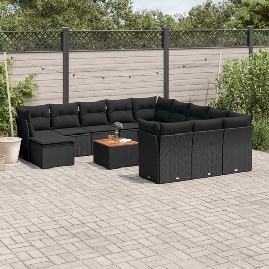 Set Divani da Giardino 13pz con Cuscini Nero in Polyrattan 3223983