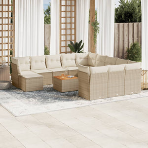 Set Divano da Giardino 13 pz con Cuscini Beige in Polyrattan 3223986