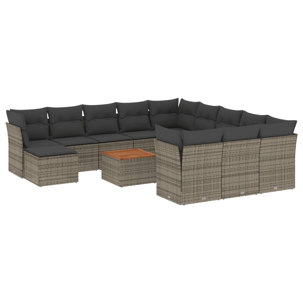 Set Divani da Giardino 13 pz con Cuscini Grigio in Polyrattan 3223988