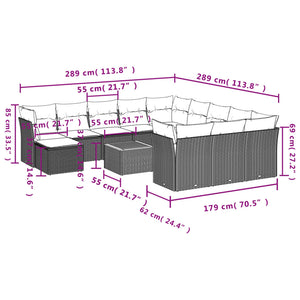 Set Divani da Giardino 13 pz con Cuscini Grigio in Polyrattan 3223988