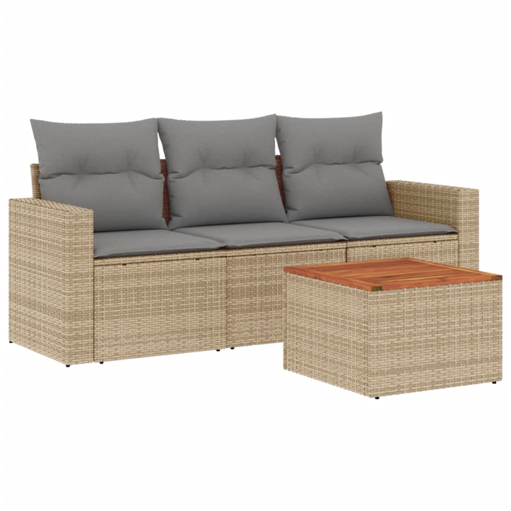 Set Divano da Giardino 4 pz con Cuscini Beige in Polyrattan 3223994