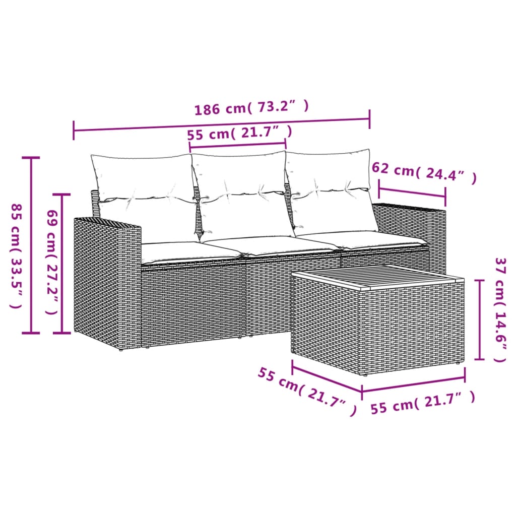 Set Divano da Giardino 4 pz con Cuscini Beige in Polyrattan 3223994