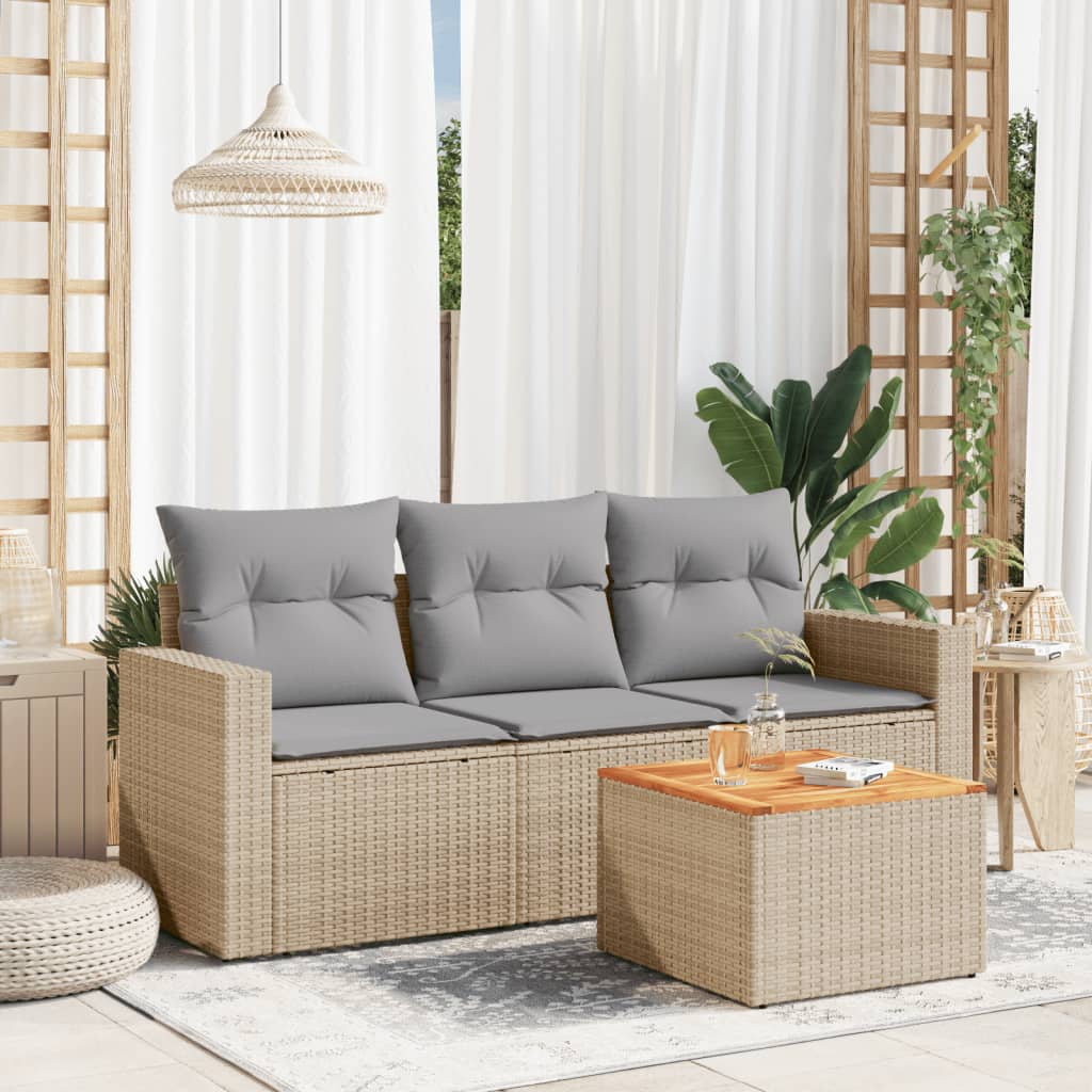 Set Divano da Giardino 4 pz con Cuscini Beige in Polyrattan 3223994