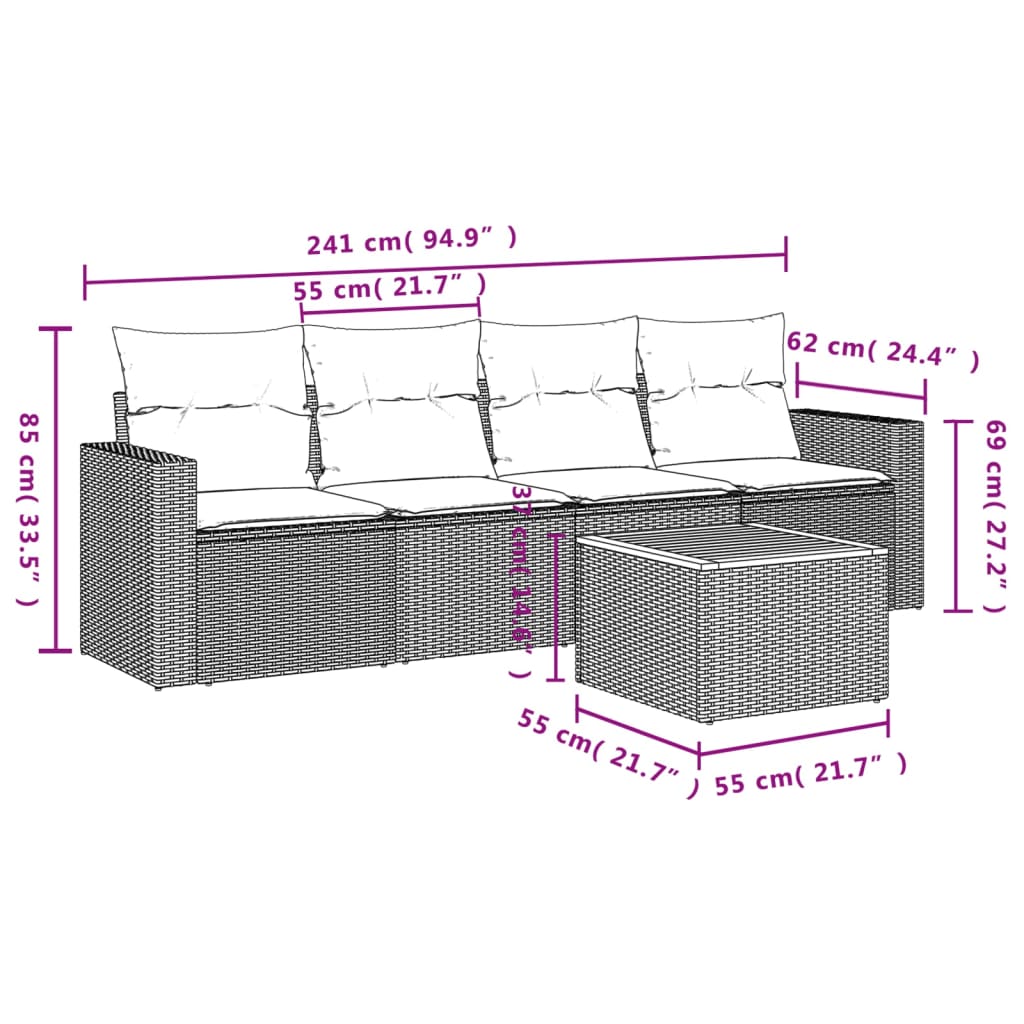 Set Divani da Giardino 5 pz con Cuscini in Polyrattan Nero 3223998