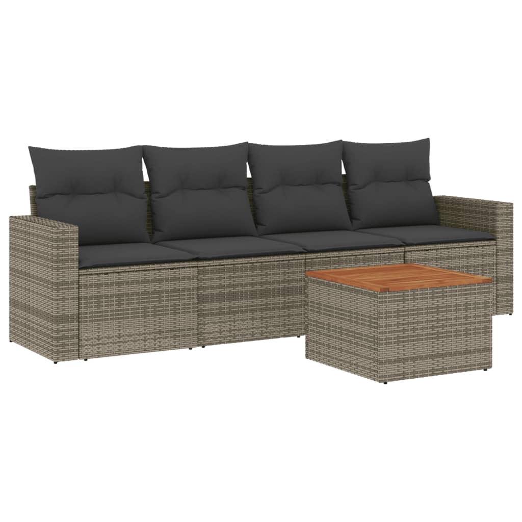 Set Divano da Giardino 5 pz con Cuscini Grigio in Polyrattancod mxl 90021