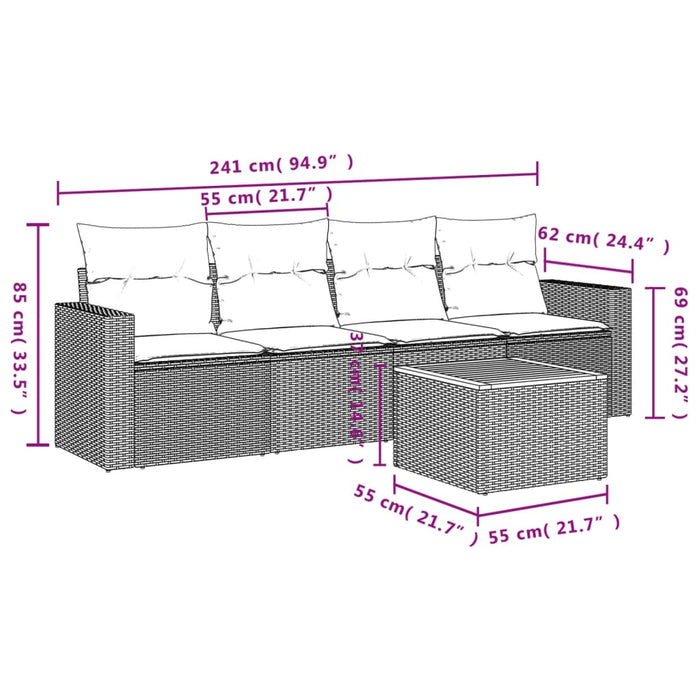 Set Divano da Giardino 5 pz con Cuscini Grigio in Polyrattan 3224002