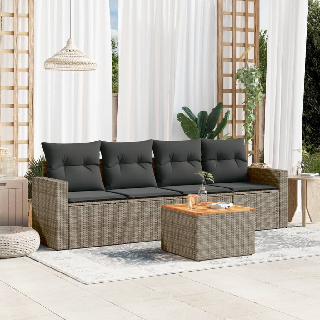 Set Divano da Giardino 5 pz con Cuscini Grigio in Polyrattancod mxl 90021