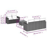 Set Divano da Giardino 6 pz con Cuscini Nero in Polyrattan 3224004