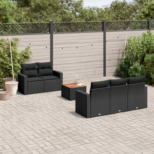 Set Divano da Giardino 6 pz con Cuscini Nero in Polyrattan 3224004