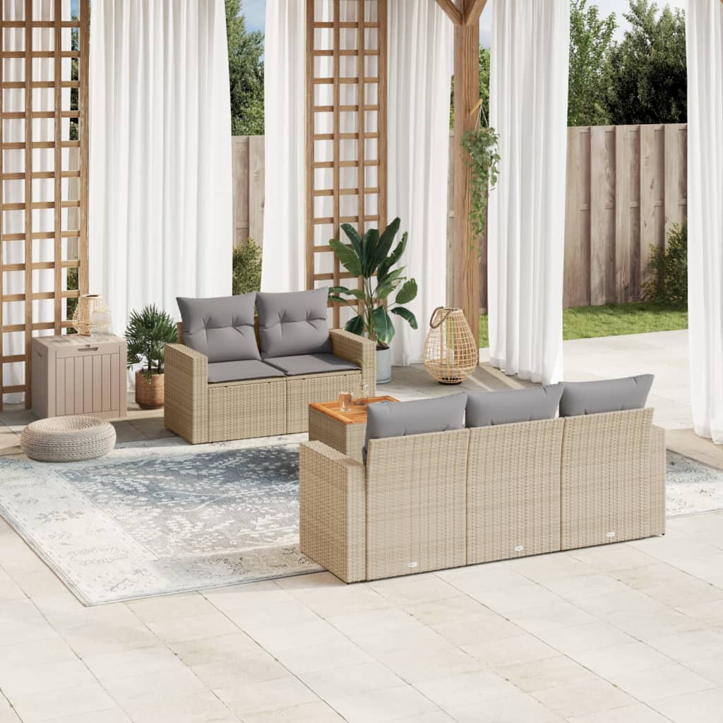 Set Divano da Giardino 6 pz con Cuscini Beige in Polyrattancod mxl 111642