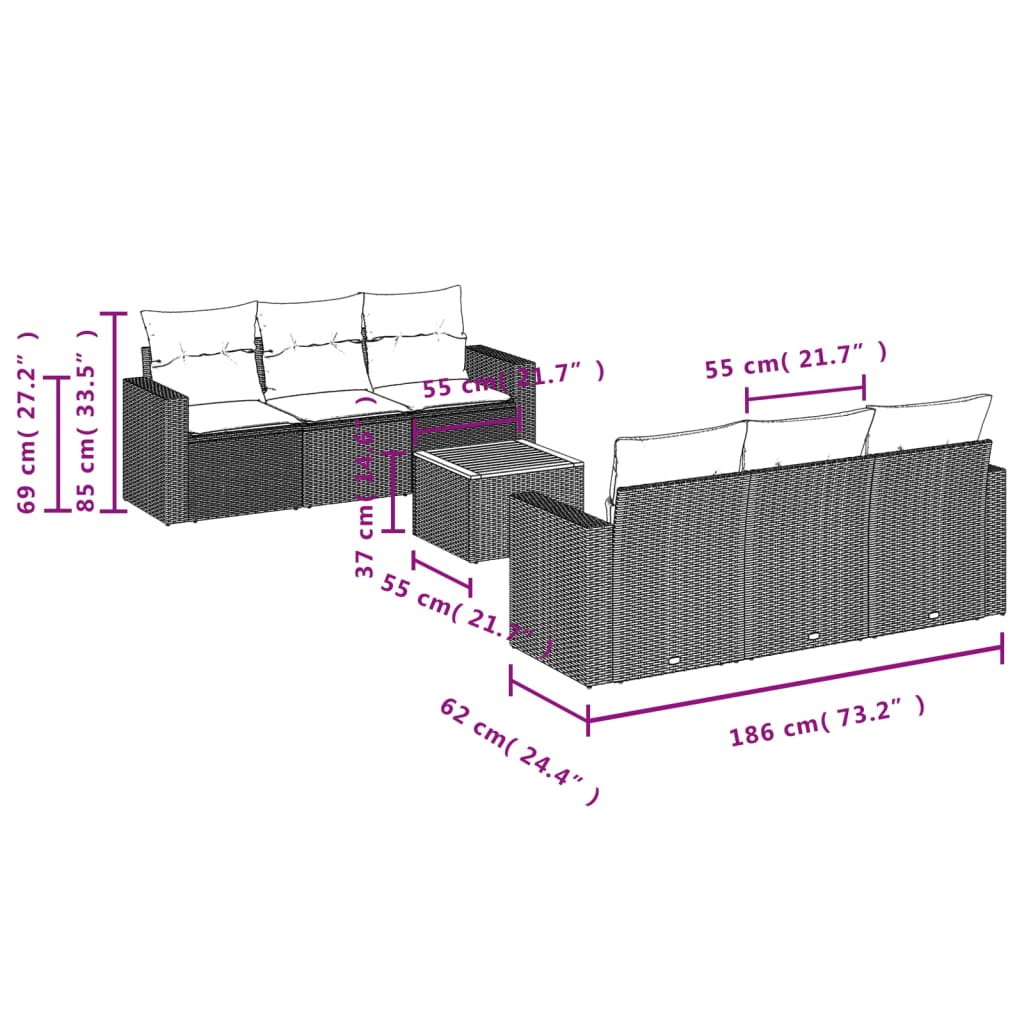 Set Divani da Giardino con Cuscini 7pz Nero Polyrattan 3224012