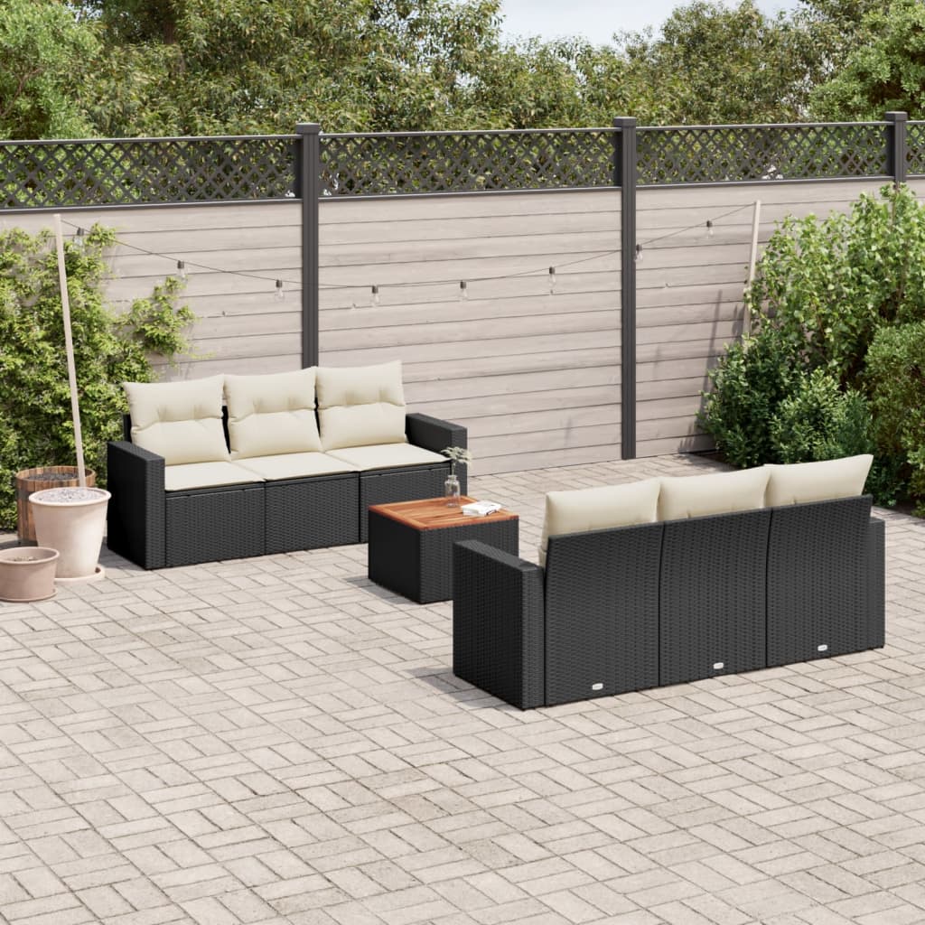 Set Divani da Giardino con Cuscini 7pz Nero Polyrattan 3224012