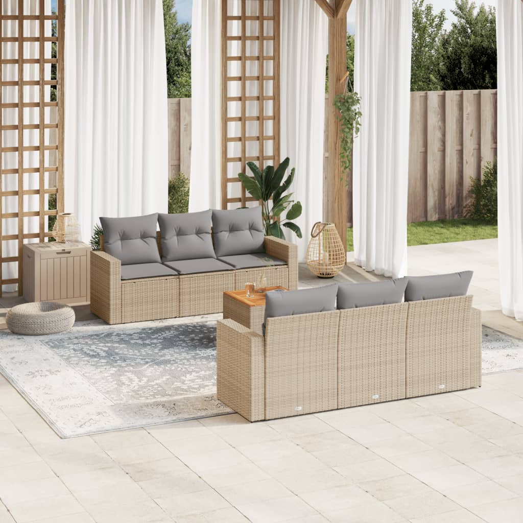 Set Divani da Giardino 7 pz con Cuscini Beige in Polyrattancod mxl 113525