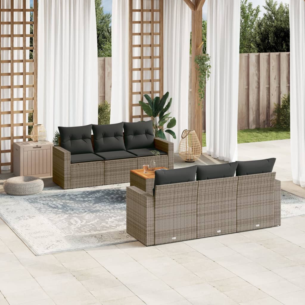 Set Divani da Giardino 7 pz con Cuscini Grigio in Polyrattan 3224016